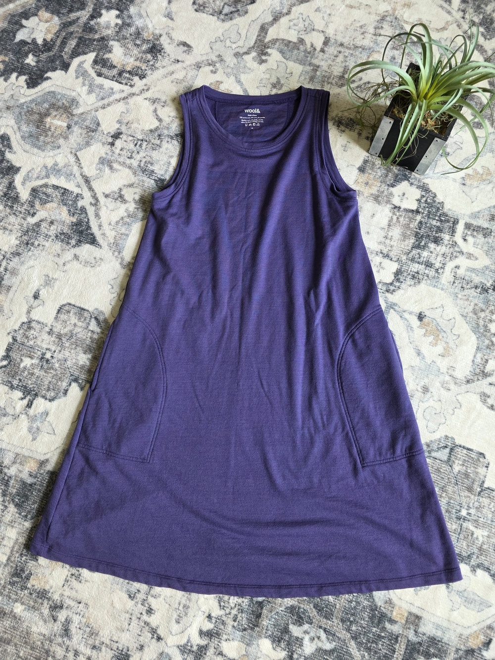 Women's Wool& Merino Wool Purple Sleeveless A-Line Pocket Dress